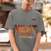 Extra-large grey 'Bold Next Generation Leader' tee with a dynamic leadership statement. Stylish, impactful, and comfortable wear from PodLyft.