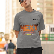 Grey 'Bold Next Generation Leader' tee in large size, featuring a strong and empowering leadership message. A bold and comfortable statement piece from PodLyft.