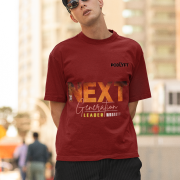 Maroon 'Bold Next Generation Leader' tee in large size, featuring a strong and empowering leadership message. A bold and comfortable statement piece from PodLyft.