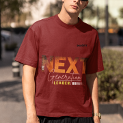 Medium-sized maroon 'Bold Next Generation Leader' tee with a powerful leadership statement. A stylish and confident wear choice from PodLyft.