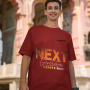 Maroon 'Bold Next Generation Leader' tee in small size, designed to make a strong leadership statement. Trendy and comfortable casual wear from PodLyft.
