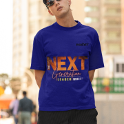 Navy blue 'Bold Next Generation Leader' tee in large size, featuring a strong and empowering leadership message. A bold and comfortable statement piece from PodLyft.
