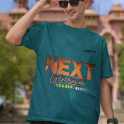Petrol blue 'Bold Next Generation Leader' tee in extra small size, featuring a striking leadership statement. Stylish, empowering, and comfortable wear from PodLyft.