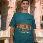 Petrol blue 'Bold Next Generation Leader' tee in small size, designed to make a strong leadership statement. Trendy and comfortable casual wear from PodLyft.