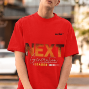 Extra-large red 'Bold Next Generation Leader' tee with a dynamic leadership statement. Stylish, impactful, and comfortable wear from PodLyft.