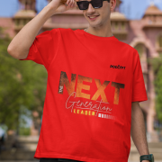 Red 'Bold Next Generation Leader' tee in extra small size, featuring a striking leadership statement. Stylish, empowering, and comfortable wear from PodLyft.