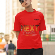 Red 'Bold Next Generation Leader' tee in large size, featuring a strong and empowering leadership message. A bold and comfortable statement piece from PodLyft.