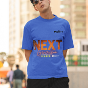 Royal blue 'Bold Next Generation Leader' tee in large size, featuring a strong and empowering leadership message. A bold and comfortable statement piece from PodLyft.