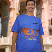 Royal blue 'Bold Next Generation Leader' tee in small size, designed to make a strong leadership statement. Trendy and comfortable casual wear from PodLyft.