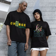 Extra Large 'Change is Constant' Tee in Black – A striking statement tee with bold typography in yellow and green. Made with 240 GSM, bio-washed cotton for a comfortable, oversized fit.