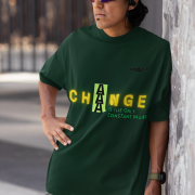Double Extra Large 'Change is Constant' Tee in Bottle Green – A standout oversized tee with motivational typography in yellow and green. Made from premium 240 GSM bio-washed cotton, ensuring softness and durability.