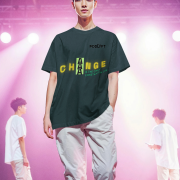 Bottle Green 'Change is Constant' Tee in Extra Small – A bold statement design with striking yellow and green typography. Made from 240 GSM super-combed cotton, bio-washed for durability, and printed using DTG for high-quality detail.