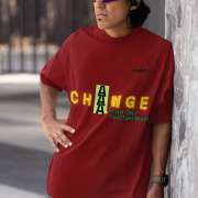 Double Extra Large 'Change is Constant' Tee in Maroon – Elevate your style with this bold statement tee featuring a dynamic yellow-green design. Crafted from 240 GSM pre-shrunk cotton for a perfect oversized fit.