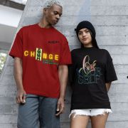 Extra Large 'Change is Constant' Tee in Maroon – A stylish oversized tee with bold motivational typography in contrasting yellow and green. Made from bio-washed, 240 GSM super-combed cotton for premium comfort.