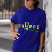 Double Extra Large 'Change is Constant' Tee in Navy Blue – Elevate your style with this bold statement tee featuring a dynamic yellow-green design. Crafted from 240 GSM pre-shrunk cotton for a perfect oversized fit.