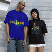 Extra Large 'Change is Constant' Tee in Navy Blue – A stylish oversized tee with bold motivational typography in contrasting yellow and green. Made from bio-washed, 240 GSM super-combed cotton for premium comfort.