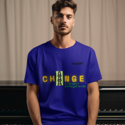 Medium 'Change is Constant' Tee in Navy Blue – Embrace growth with this motivational tee, featuring a yellow-green design on deep navy blue fabric. Made from high-quality 240 GSM cotton with a pre-shrunk, bio-washed finish.