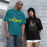 Extra Large 'Change is Constant' Tee in Petrol Blue – A stylish oversized tee featuring bold motivational typography in a contrasting yellow-green design. Made from breathable, 240 GSM pre-shrunk cotton for all-day comfort.