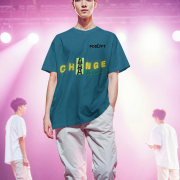 Extra Small 'Change is Constant' Tee in Petrol Blue – A bold and inspiring oversized tee featuring dynamic yellow and green typography. Made from premium 240 GSM super-combed cotton, pre-shrunk, and bio-washed for lasting comfort.