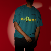 Small-size 'Change is Constant' Tee in Petrol Blue – Stand out with this striking statement tee, designed with vibrant typography. Crafted from 240 GSM cotton, bio-washed for a soft and durable feel.