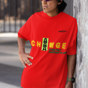 Double Extra Large 'Change is Constant' Tee in Red – Elevate your streetwear game with this oversized statement tee. Made from durable 240 GSM cotton, featuring a vibrant yellow-green typography design for a standout look.