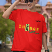 Large 'Change is Constant' Tee in Red – A unisex oversized tee with a motivational message, DTG printed on breathable 240 GSM bio-washed cotton for a vibrant and long-lasting design.
