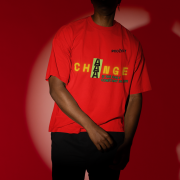 Small-size 'Change is Constant' Tee in Red – Stand out with this eye-catching statement tee featuring a vibrant typography design. Crafted from 240 GSM cotton, bio-washed for a soft and durable feel.