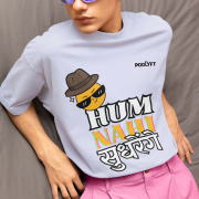 Lavender 'Hum Nahi Sudhrenge' tee in large size, bringing a cool and quirky vibe. A fun and comfortable casual wear choice from PodLyft.