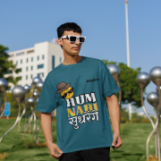 Petrol blue 'Hum Nahi Sudhrenge' tee in small size, designed for a cool and quirky vibe. Trendy and comfortable everyday wear from PodLyft."