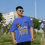 Royal Blue Small t-shirt with a cheeky emoji character in sunglasses and a fedora, alongside bold Hindi-English typography. Perfect for adding a fun, rebellious touch to your look!