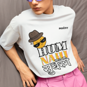 White 'Hum Nahi Sudhrenge' tee in large size, bringing a cool and quirky vibe. A fun and comfortable casual wear choice from PodLyft.