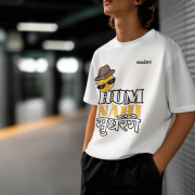 Medium-sized white 'Hum Nahi Sudhrenge' tee with a cool and quirky vibe. A stylish and comfortable statement piece from PodLyft