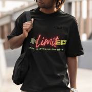 Unlimited Tee in black, extra large size, featuring an eye-catching bold statement design, printed on a high-quality oversized T-shirt with super combed cotton fabric.