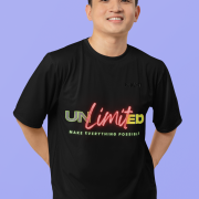 Unlimited Tee in black, extra small size, featuring a bold and dynamic neon-inspired design with a striking statement print on an oversized classic T-shirt.