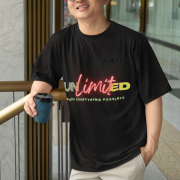 Black Unlimited Tee in small size with an electrifying statement design, printed using high-quality DTG on a premium oversized cotton T-shirt for lasting style.