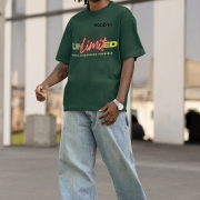 Bottle green Unlimited Tee in double extra large size with a striking motivational design, printed using DTG on a premium oversized T-shirt for a relaxed and stylish fit.
