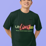 Unlimited Tee in bottle green, extra small size, featuring a bold and dynamic neon-inspired design printed on a premium oversized T-shirt for a standout streetwear look.