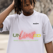 Lavender Unlimited Tee in large size, designed with a powerful statement print in neon hues, crafted on a 240 GSM oversized cotton T-shirt for ultimate comfort and trend.