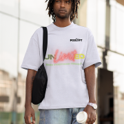 Unlimited Tee in lavender, medium size, showcasing a vibrant neon typography, printed on a durable, bio-washed oversized cotton T-shirt for a bold and fashionable fit.