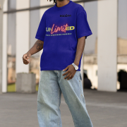 Navy blue Unlimited Tee in double extra large size with a striking motivational design, printed using DTG on a premium oversized T-shirt for a relaxed and stylish fit.