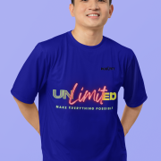 Unlimited Tee in navy blue, extra small size, featuring a bold and dynamic neon-inspired statement design, printed on a premium oversized T-shirt for a trendy streetwear look.
