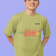 Unlimited Tee in olive green, extra small size, featuring a bold and dynamic statement design with neon accents, printed on a premium oversized cotton T-shirt for a stylish streetwear look.