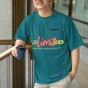 Petrol blue Unlimited Tee in small size, designed with an electrifying neon statement print, crafted on a 240 GSM oversized cotton T-shirt for durability and urban streetwear appeal.