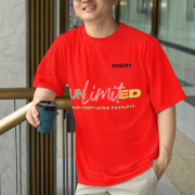 Red Unlimited Tee in small size, showcasing an electrifying statement print, crafted on a 240 GSM oversized cotton T-shirt for a trendy and urban streetwear appeal.