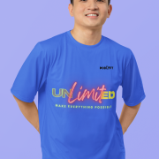 Unlimited Tee in royal blue, extra small size, featuring a bold and dynamic statement design with electrifying typography, printed on a premium oversized cotton T-shirt.