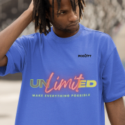 Royal blue Unlimited Tee in double extra large size, crafted for bold personalities, featuring a high-impact design printed on an oversized cotton T-shirt for unmatched style and comfort.