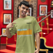 Comfortable olive green oversized T-shirt with an inspiring 'CREATE YOUR SUNSHINE EVEN ON THE CLOUDIEST DAYS' design. Includes vibrant sky-blue, orange/yellow, and white text with a sun icon. DTG-printed on high-quality 240 GSM cotton. Extra Large size.