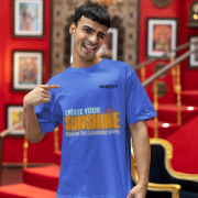 Comfortable royal blue oversized T-shirt with an eye-catching 'CREATE YOUR SUNSHINE EVEN ON THE CLOUDIEST DAYS' design. Sky-blue, orange/yellow, and white text with a sun icon. DTG-printed on premium 240 GSM cotton fabric. Extra Large size.