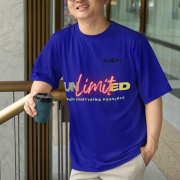 Navy blue Unlimited Tee in small size with an electrifying statement design, printed using DTG on a high-quality oversized cotton T-shirt for a stylish and lasting impression.