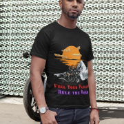 Premium black motorcycle graphic tee with a bold design, made for passionate bikers. (XL)